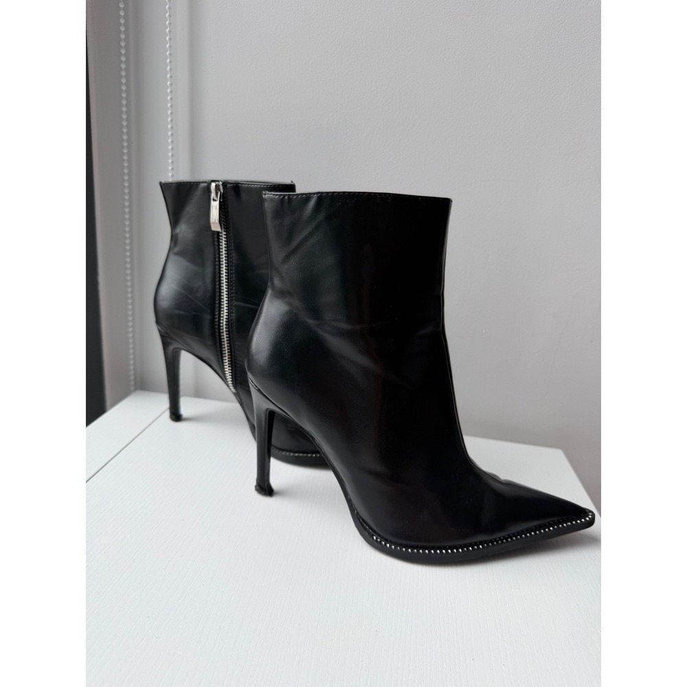Zara Black Pointed Toe Ankle Boots Stud Trim Stiletto Heel EU 39 US 8